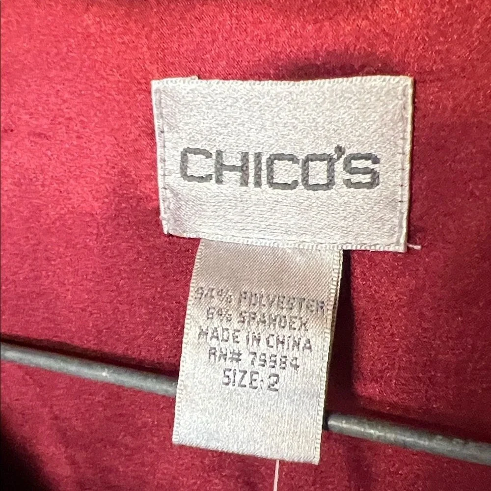 CHICO'S Button Down Satin Shirt Large (12) Cranberry Red Silky Splendor Anna Lee - Picture 4 of 11